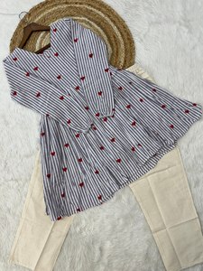 TOP AND PENT <b>SET</b> COTTON WITH HEART WMBROIDDERY WORK WITH FULL SLEEVE FULLY STITCHED V NECK <b>LINEN</b> COTTON - Product Image 6