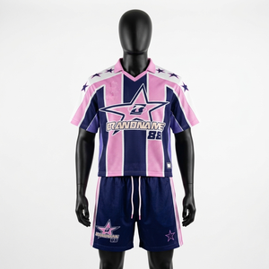 Women <b>Mesh</b> Sports <b>Set</b> GSM Breathable Polyester Pink Navy Vertical Panel Design Sublimation Custom Logo Shorts <b>Set</b> Women's <b>Sets</b> - Product Image 2