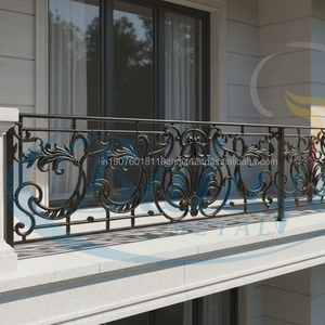 Barandilla de Balcón Moderna de Hierro Fundido para Viviendas Residenciales, Panel de Metal Decorativo Intrincado, Acabado Gris Pulido, Sin Marco, Resistente al Agua - Product Image 1