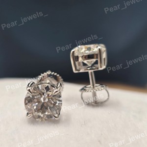 Pendientes de Moissanita de Corte Redondo, Plata de Ley 925, con Cierre de Rosca de 4 Puntas, Pendientes Solitarios de Moissanita para Hombre y Mujer, Regalo - Product Image 5