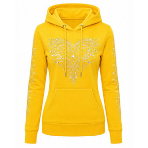 <span class=keywords><strong>Felpa</strong></span> <span class=keywords><strong>Gialla</strong></span> da <span class=keywords><strong>Donna</strong></span> con Cappuccio, Motivo a Cuore con Cristalli e Strass, Manica Lunga, Casual - Product Image 1