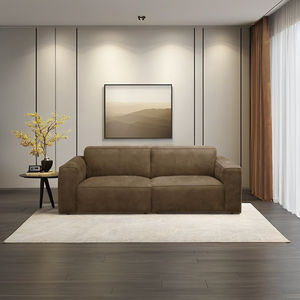 Canapé modulaire carré à trois places en cuir véritable de style européen moderne, design durable et écologique, en bois, pour salon - Product Image 1