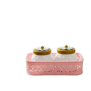 Juego de Recipientes para Especias con Tapas de Madera, Diseño Floral, Herméticos, para Almacenamiento de Alimentos, con Bandeja Rosa Hecha a Mano - Product Image 3