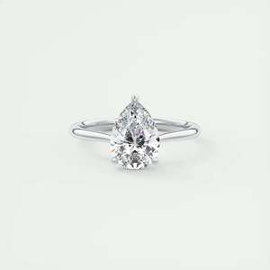 Bague de fiançailles en or blanc 14 carats avec halo caché et diamant de laboratoire de 2,80 carats en forme de poire, serti en cathédrale - Product Image 2