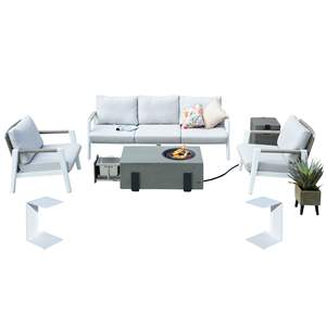 7-Piece Aluminum Patio Furniture Set Includes Rectangular <b>Firepit</b> <b>Table</b> and Side <b>Table</b> Model D0100HR22CX - Product Image 1
