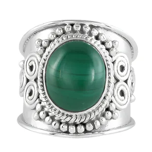 Bracelet large en argent sterling 925 avec malachite, fait main, style vintage, bijou tendance pour femme, cadeau - Product Image 5