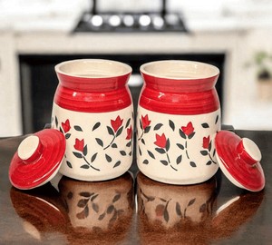 Premium Ceramic <b>Storage</b> Jar Set Airtight Lid <b>Kitchen</b> Organizer Floral Design Durable Food Safe <b>Container</b> - Product Image 2