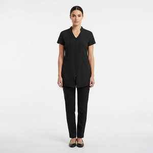 Beautician Uniform Custom Logo Women's Zip Front <b>Tunic</b> Dress Short Sleeve V Neck <b>Salon</b> Beauty Workwear Uniform Wholesale - Product Image 1