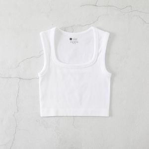 Solid Color Square Collar Sleeveless <b>Ribbed</b> Slim Fit Basic Racerback <b>Vest</b> Quick-dry Breathable Running Fitness Crop Tank Top - Product Image 3