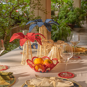 Cesta de Almacenamiento de Cuerda con Diseño Floral Rojo y Azul, Malla Calada Elegante para Decoración de Mesa de Boda - Product Image 4