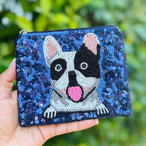French Bulldog Beaded Zipper Pouch Multicolor Clutch <b>Cute</b> Pet Lover <b>Purse</b> Storage Trendy Eco-Friendly Handmade Fashion Accessory - Product Image 4