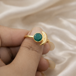 925 Sterling Silver Crescent Moon <b>Ring</b> Natural Emerald Gemstone <b>Adjustable</b> Open <b>Ring</b> Handmade Minimalist Women Jewelry for her - Product Image 5