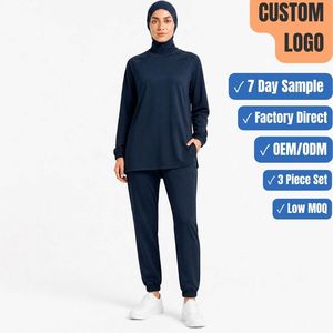 Outdoor Active 260GSM 3 Piece Modest Yoga Set <b>Raglan</b> <b>Top</b> Jogger Hijab OEM Wholesale - Product Image 1