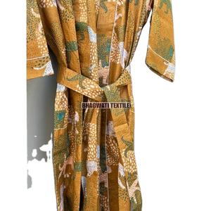 Vestido Kimono largo de algodón para mujer con estampado de bloques de jungla floral, vestido maxi de verano para la vida diaria, bata de novia para ropa de noche - Product Image 4