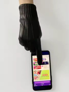 <b>Black</b> <b>Leather</b> Winter <b>Gloves</b> With Wool Lining Thermal Wrist Length Plain Style Daily Use - Product Image 3