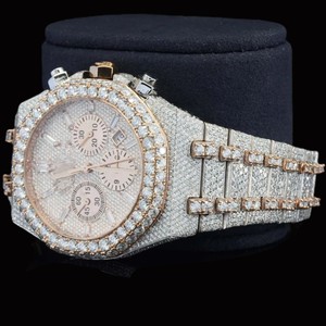 Reloj de Moda para Hombre, Cronógrafo Personalizado de Fábrica, Dos Tonos, Completamente Cubierto de Diamantes Moissanite, Esfera Redonda, con Fecha Automática, Estilo Hip Hop - Product Image 3