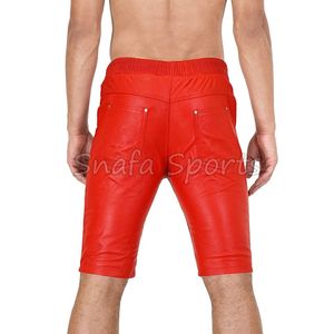 Shorts en cuir véritable noir pour homme, coupe slim, haute qualité, sur mesure, toutes tailles et couleurs. - Product Image 2