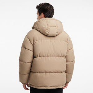 Trendy Beige Color Men's Winter Padded Outerwear Jacket Hooded Quilted Full Zip Insulated Warm Coat Casual Outdoor Regular Fit - Product Image 6