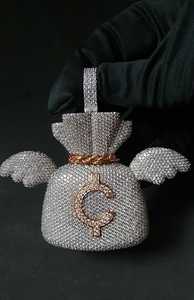 Colgante de Plata 925 con diseño de Bolsa de Dinero con Alas, estilo Hip Hop, personalizado, bicolor, con incrustaciones de circonitas, estilo Bling para raperos, de moda - Product Image 4
