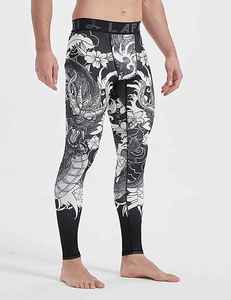 Leggings de compression pour hommes, imprimé dragon par sublimation, longueur intégrale, tissu extensible en spandex et polyester, taille élastique - Product Image 2