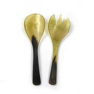 Ensemble de 2 cuillères à salade en corne de buffle, design haut de gamme, fabriquées à la main à partir de corne naturelle, au prix le plus bas. - Product Image 2