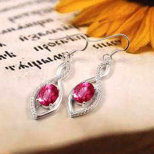 Pendientes colgantes de zafiro rosa, plata de ley 925, joyería hecha a mano, regalo de San Valentín para mujer, propuesta de compromiso - Product Image 4