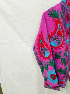 Veste à col mandarin brodée à la main de couleur violette, à manches longues, 100% coton, pour femme, respirante, toutes saisons - Product Image 4