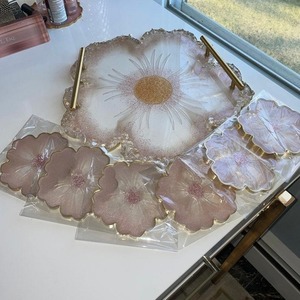 Juego de bandejas decorativas de cristal floral con asas doradas, estilo bohemio, paquete de varias piezas - Product Image 1