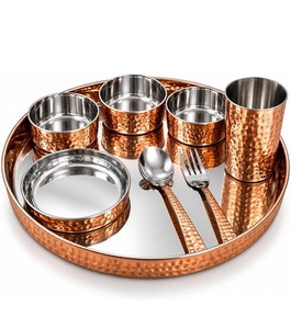 Juego de Platos de Acero Reutilizables con Acabado en Cobre, con Tazones Indios Thali Katori, Vaso para Beber y Cuchara para Servir Comidas en Casa - Product Image 6