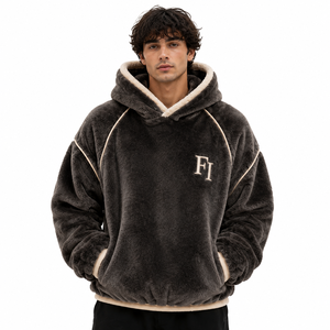 Men's <b>Oversized</b> <b>Fleece</b> <b>Hoodies</b> Custom Embroidered Logo Winter Casual Hooded Sweatshirt Regular Fit Eco-Friendly Knitted Pullover - Product Image 1
