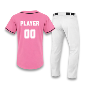 Professional <b>Baseball</b> Jersey <b>Set</b> Pink Short Sleeve Button Front Embroidered Logo White Pants Unisex Adult Regular Fit - Product Image 2