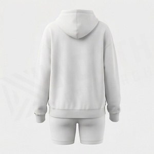 Women's <b>2</b> <b>Piece</b> Hooded Sweatshirt and Shorts <b>Set</b> Solid <b>White</b> Fleece Casual Loose Fit Above Knee Length Full Sleeve Top With - Product Image 2
