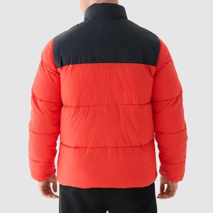 Men's Red Color Blocking Puffer <b>Jacket</b> Stand Collar Zipper Closure Windproof Winter Coat Casual Regular Fit Polyester Wadding - Product Image 5