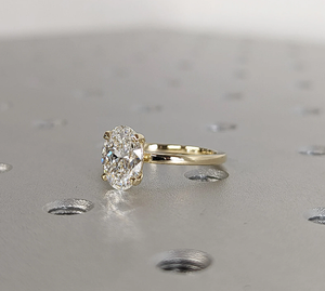 High Polish Gold Vintage Oval Cut Lab-Created Diamond <b>Statement</b> <b>Ring</b> with IGI Certification Women's Engagement Jewelry - Product Image 3