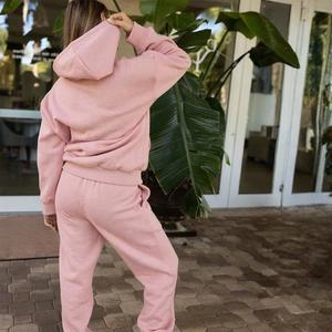 Conjunto Deportivo Casual de Felpa de Algodón Rosa Oversize para Mujer Tallas Grandes, Manga Larga, Ajuste Holgado, Bolsillos Laterales, Ropa de Otoño - Product Image 5