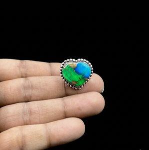 Bague en argent turquoise bleu-dahlia paon avec cabochon multicolore, bijou vintage bohème tendance - Product Image 4