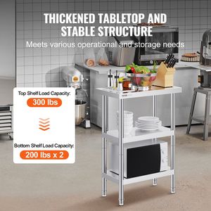 Tavolo per alimenti in acciaio inox 14X24X34 pollici tavolo da lavoro commerciale cucina 2 regolabile sotto scaffale metallo per barbecue resistente - Product Image 3
