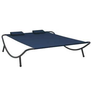 Lettino da Giardino Doppio in Acciaio Resistente con Tessuto Oxford Blu - Product Image 1