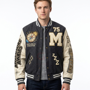 Custom made patch <b>Chenille</b> Embroidery Leather Sleeve Baseball Letterman Outdoor Bomber <b>Jumper</b> Jacket for <b>Men</b> Collage Jacket 2026 - Product Image 5