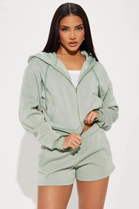 Ensemble décontracté d'hiver de haute qualité pour femmes, avec capuche, tricoté, avec logo sur le devant, fermeture éclair, short et pantalon de jogging - Product Image 5