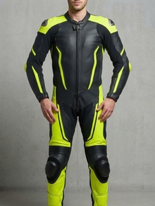 Traje de Motociclismo Personalizado para Hombre, Marca SS-MS-0019, Negro y Amarillo Neón, de Una Pieza, con Protección para las Rodillas, Resistente al Viento, Transpirable, 220g, para Verano - Product Image 1