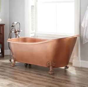 Baignoire ovale autoportante de luxe en cuivre avec pieds de chaise pour salle de bain - Artisanat indien - Product Image 4