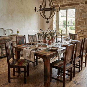 DIVADI Dining <b>Table</b> Java Style Patchwork Knockdown <b>Reclaimed</b> Boat Wood Sustainable Design Eco-Friendly For Indoor and Outdoor - Product Image 6