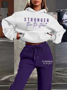 Women's <b>White</b> Cropped Hoodie With Green Heartbeat Print And Green Sweatpants <b>Set</b> Casual Loose Fit All Seasons Sportswear - Product Image 3