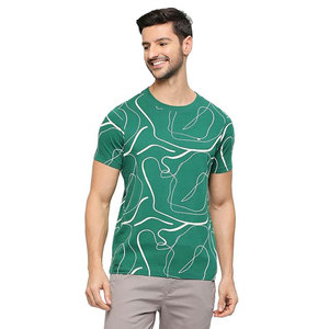 เสื้อยืดแขนสั้นสีเขียวล้วนสำหรับผู้ชาย คอกลม ทรงปกติ ผ้าคอตตอนเจอร์ซีย์ สวมใส่สบาย ระบายอากาศได้ดี ย้อมสีเรียบ ไม่ยับ แห้งเร็ว - Product Image 2