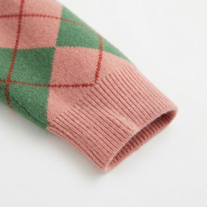 <b>Custom</b> Pink Green Argyle Knitted Cotton Breathable V-Neck Button Sorority Cardigan Women Casual Sweater Long Sleeve Regular Fit - Product Image 3