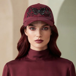Casquette de baseball unique pour femme en dentelle avec détails floraux décoratifs en strass, panneaux en dentelle élégants, fermeture tendance, accessoire de mode pour la tête - Product Image 2