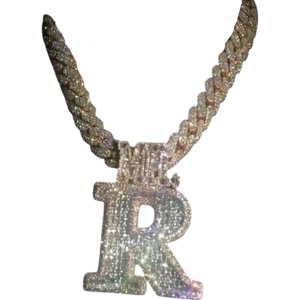 Full Iced Letter R Moissanite <b>Pendant</b> Classic Sterling <b>Silver</b> Unisex Wholesale Bulk Supplier OEM ODM Manufacturer <b>Initial</b> - Product Image 1