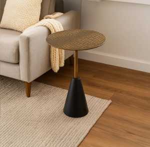 Built To Impress Modern <b>Round</b> Coffee <b>Table</b> With Wood Top And Black Metal Base Minimalist Living Room Furniture - Product Image 1