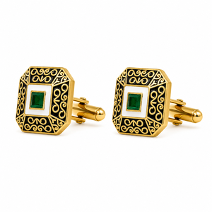 Handmade Art Deco Square Cufflinks with <b>Black</b> White Enamel Gold Plated Brass for <b>Men</b>-Formal Wedding Party - Product Image 1